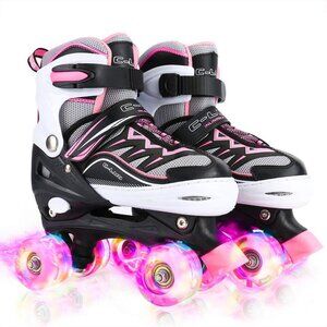 Sowume Kids Pink Black Adjustable 8 Wheel Shine Safe And Fun Illuminating Skates